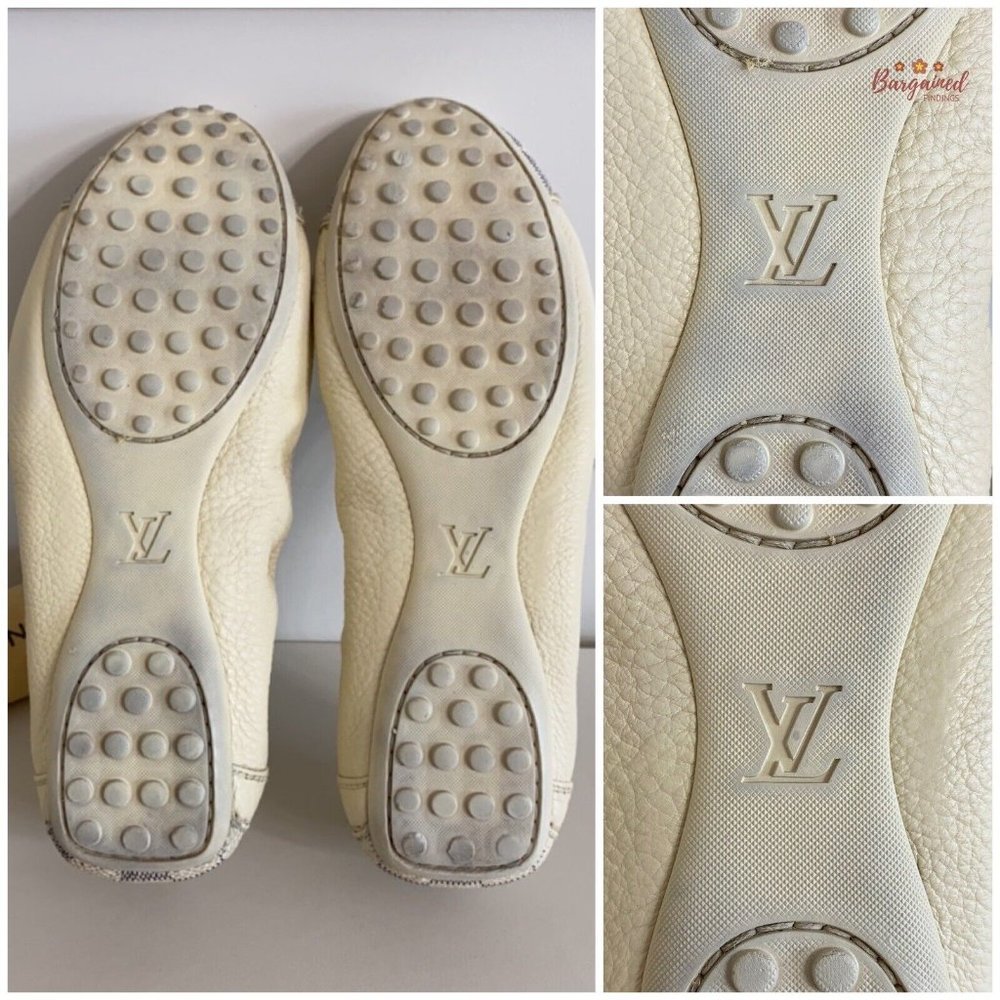 Auth Louis Vuitton Damier Azur Leather Lovely Scrunch LV Cube Ballet Flats 6.5 - Picture 8 of 13